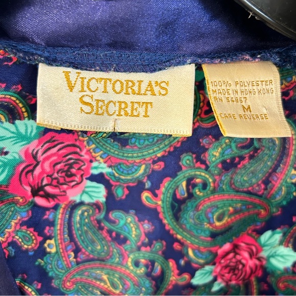 Victoria’s Secret Vintage Gold Label Robe purple Paisley Floral Print Tie Front - Picture 4 of 10